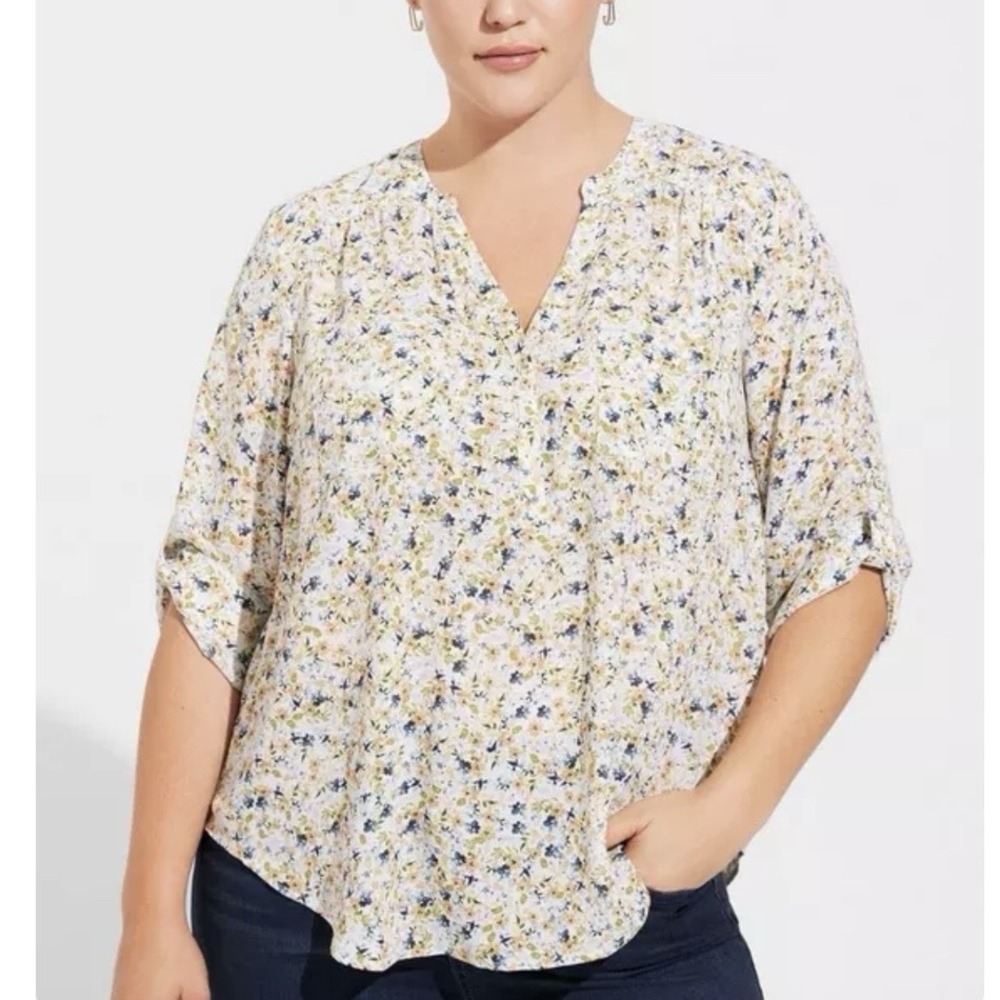 Torrid Harper Colorful Ditsy Floral Georgette 3/4 Sleeve Pullover Blouse Size 2X